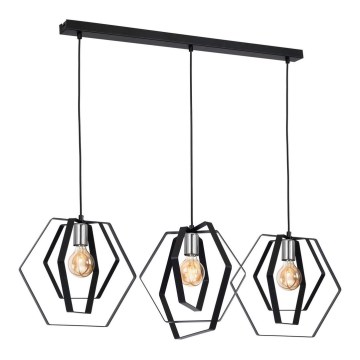 Luster na lanku HEXAGON 3xE27/60W/230V čierna/lesklý chróm