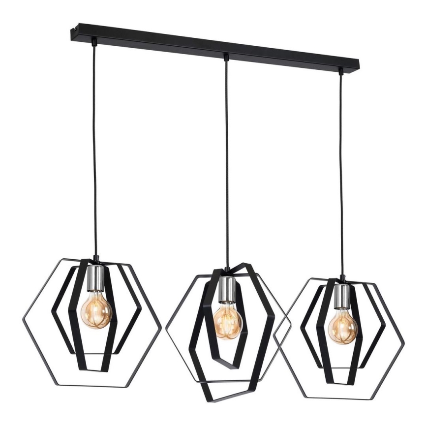 Luster na lanku HEXAGON 3xE27/60W/230V čierna/lesklý chróm
