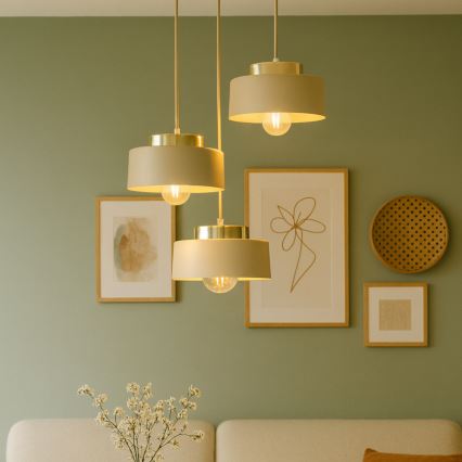 Luster na lanku IGNIA 3xE27/60W/230V béžová/zlatá