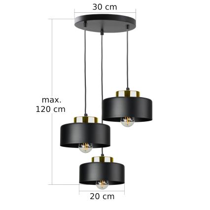 Luster na lanku IGNIA 3xE27/60W/230V čierny