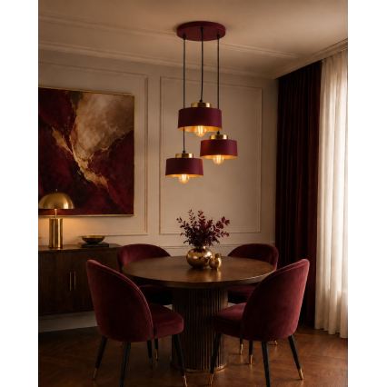 Luster na lanku IGNIA 3xE27/60W/230V vínová/zlatá
