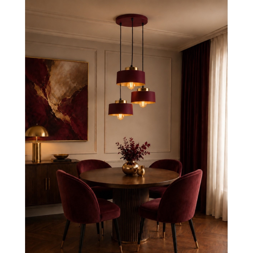 Luster na lanku IGNIA 3xE27/60W/230V vínová/zlatá