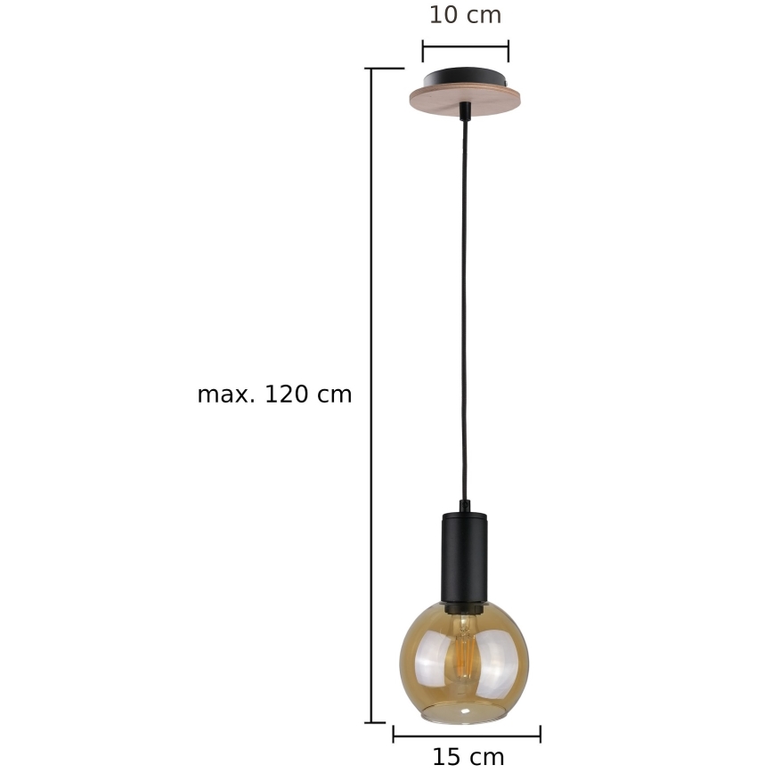 Luster na lanku JANTAR WOOD 1xE27/60W/230V
