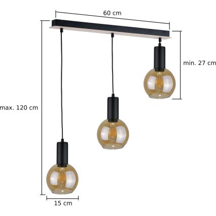 Luster na lanku JANTAR WOOD 3xE27/60W/230V