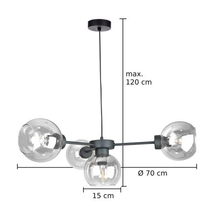 Luster na lanku KALIOPE 4xE27/60W/230V čierna/číra
