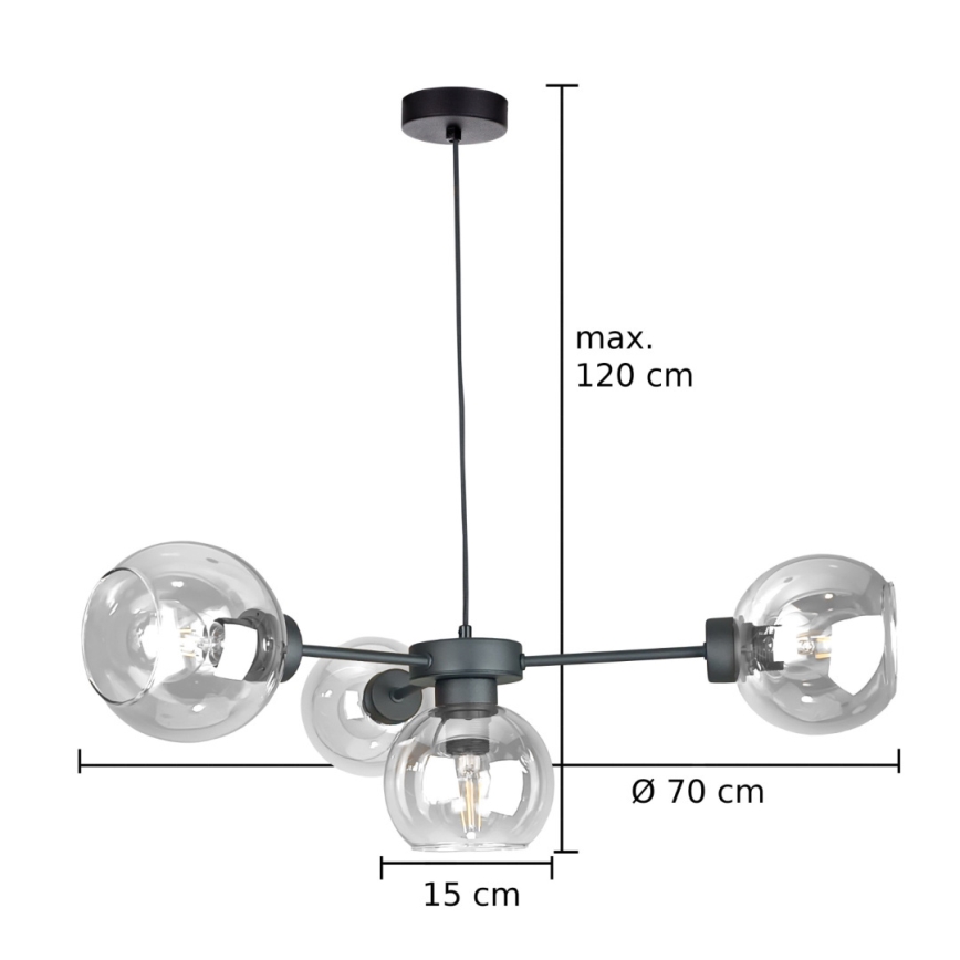 Luster na lanku KALIOPE 4xE27/60W/230V čierna/číra