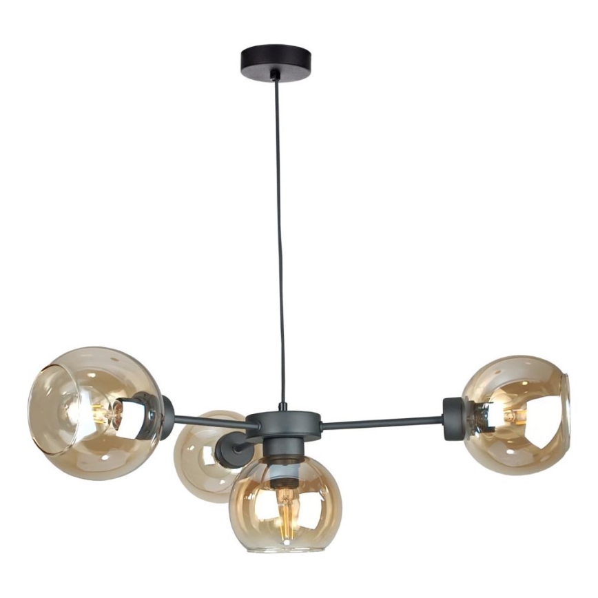 Luster na lanku KALIOPE 4xE27/60W/230V čierna/dymová béžová