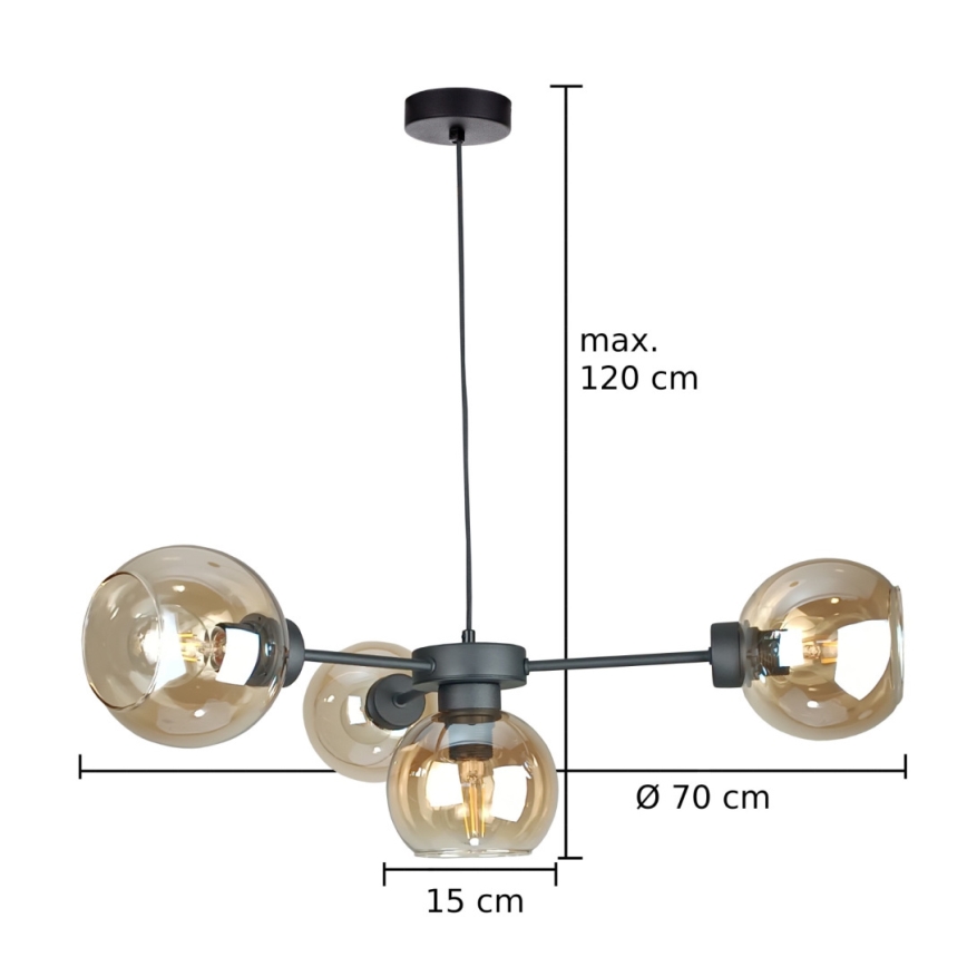 Luster na lanku KALIOPE 4xE27/60W/230V čierna/dymová béžová