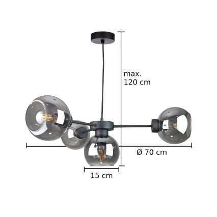 Luster na lanku KALIOPE 4xE27/60W/230V čierna/dymová čierna