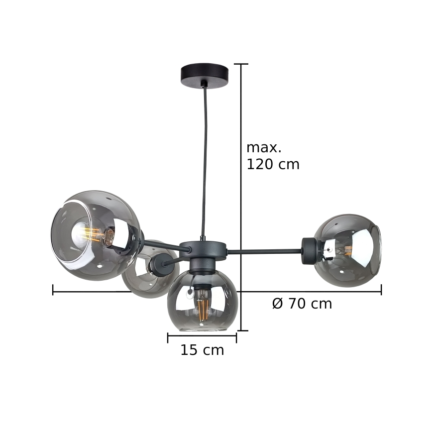 Luster na lanku KALIOPE 4xE27/60W/230V čierna/dymová čierna
