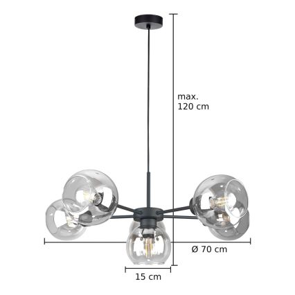 Luster na lanku KALIOPE 6xE27/60W/230V čierna/číra