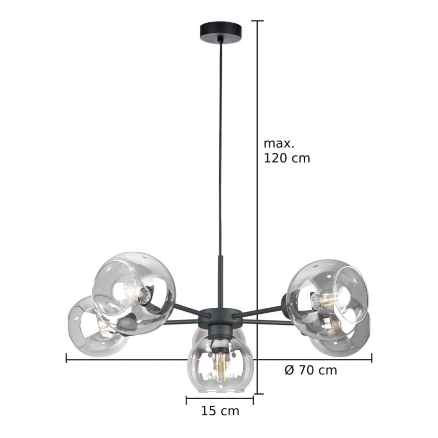 Luster na lanku KALIOPE 6xE27/60W/230V čierna/číra
