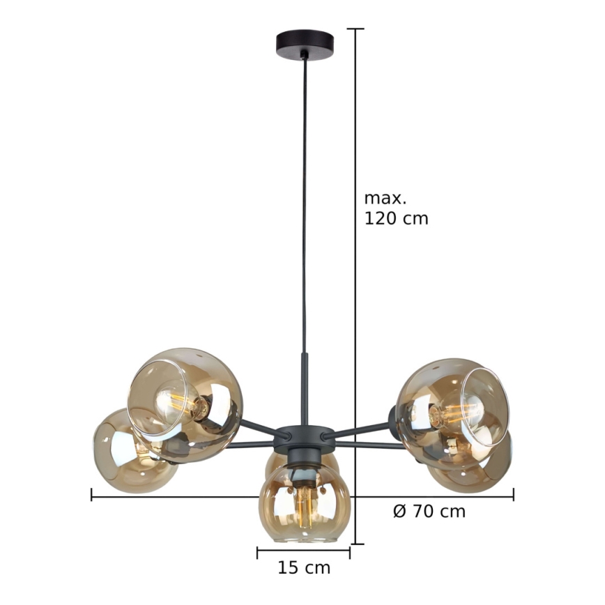 Luster na lanku KALIOPE 6xE27/60W/230V čierna/dymová béžová