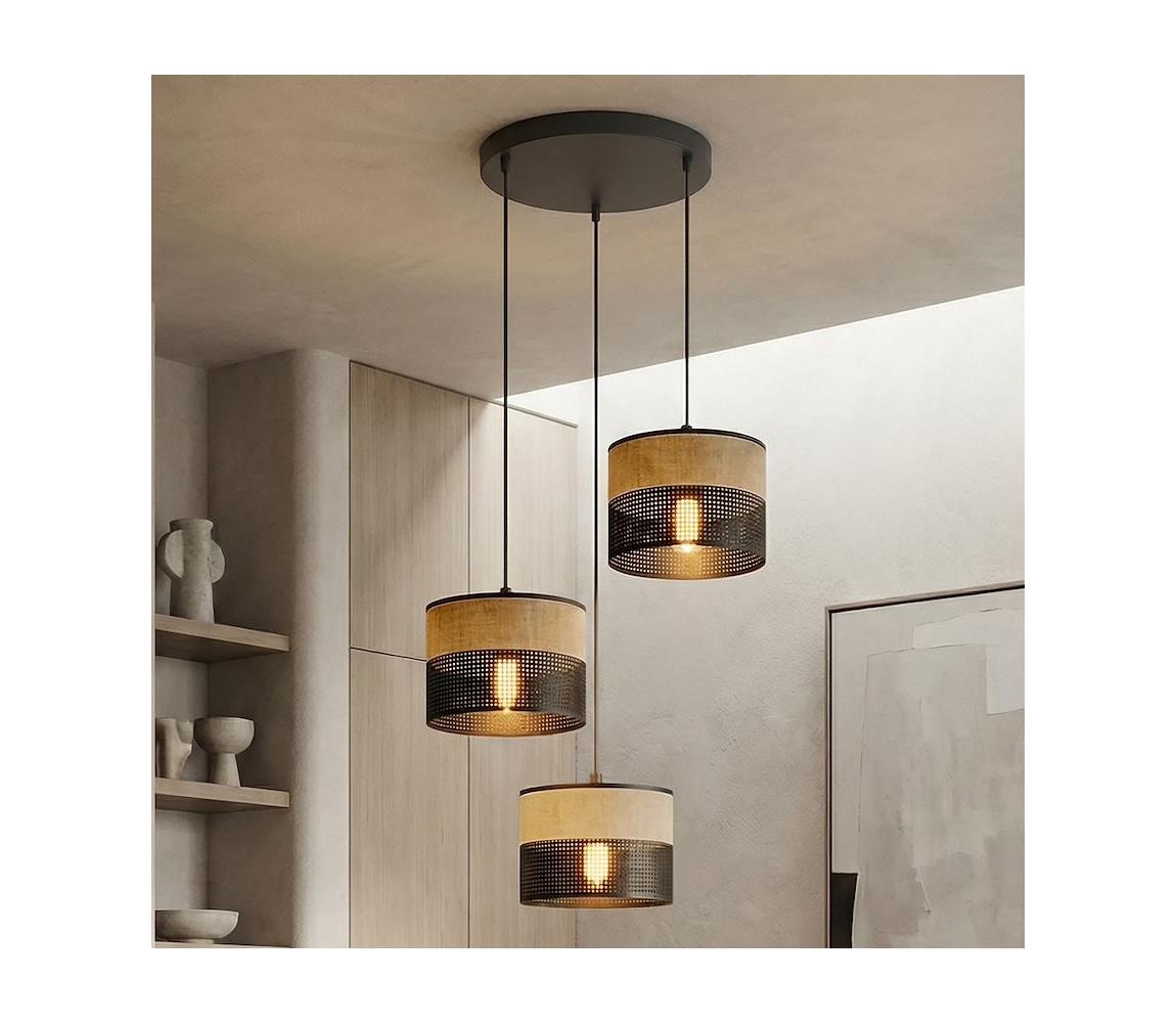 EMIBIG Luster na lanku KARBON 3xE27/15W/230V čierna/hnedá 1653/3PREM