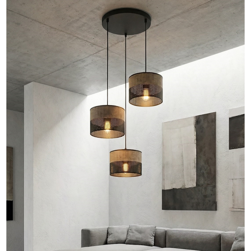 Luster na lanku KARBON 3xE27/15W/230V čierna/hnedá
