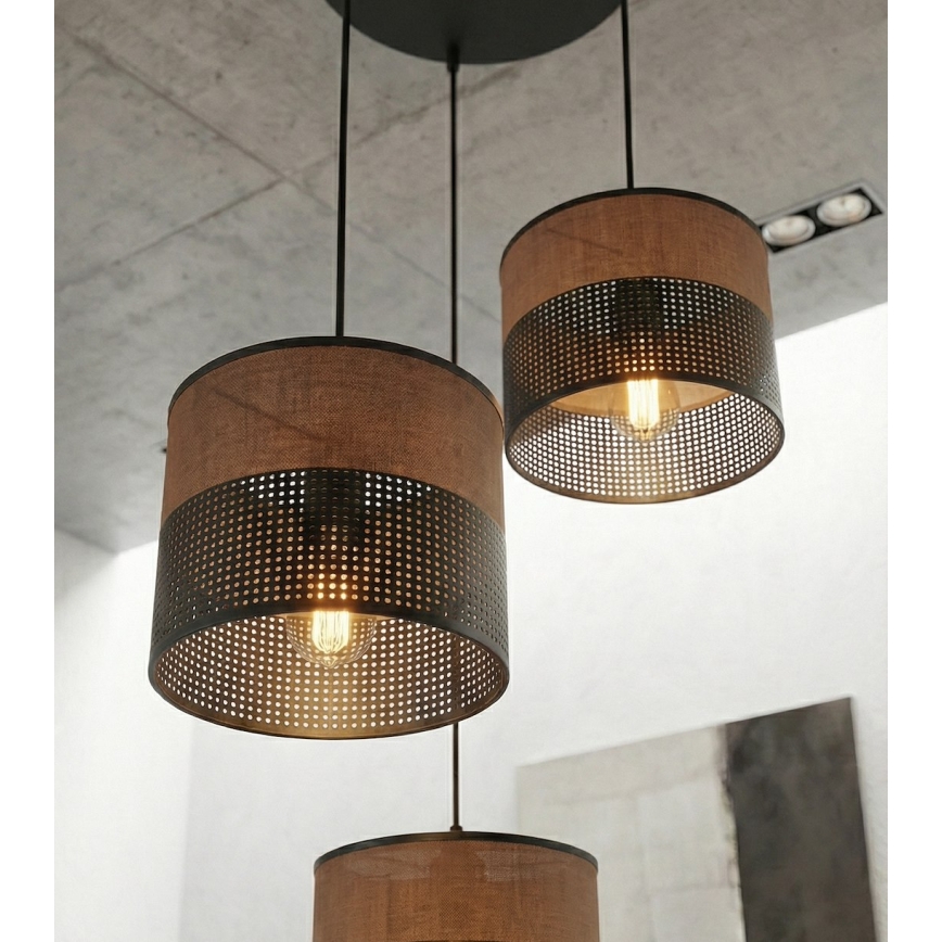 Luster na lanku KARBON 3xE27/15W/230V čierna/hnedá