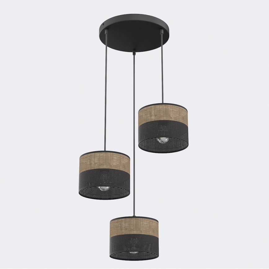 Luster na lanku KARBON 3xE27/15W/230V čierna/hnedá
