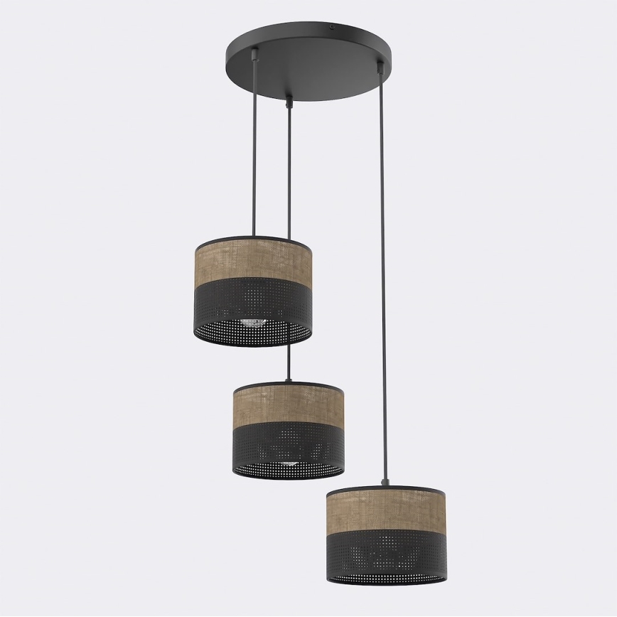 Luster na lanku KARBON 3xE27/15W/230V čierna/hnedá