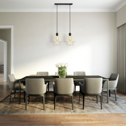 Luster na lanku KARO 2xE27/15W/230V zlatá/čierna