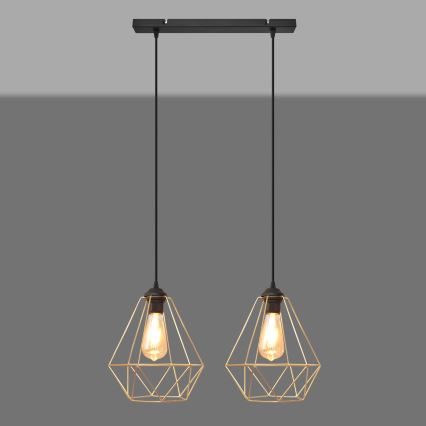 Luster na lanku KARO 2xE27/15W/230V zlatá/čierna