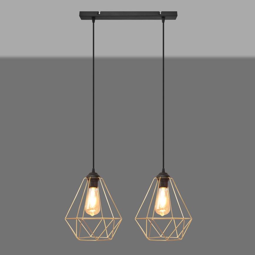 Luster na lanku KARO 2xE27/15W/230V zlatá/čierna