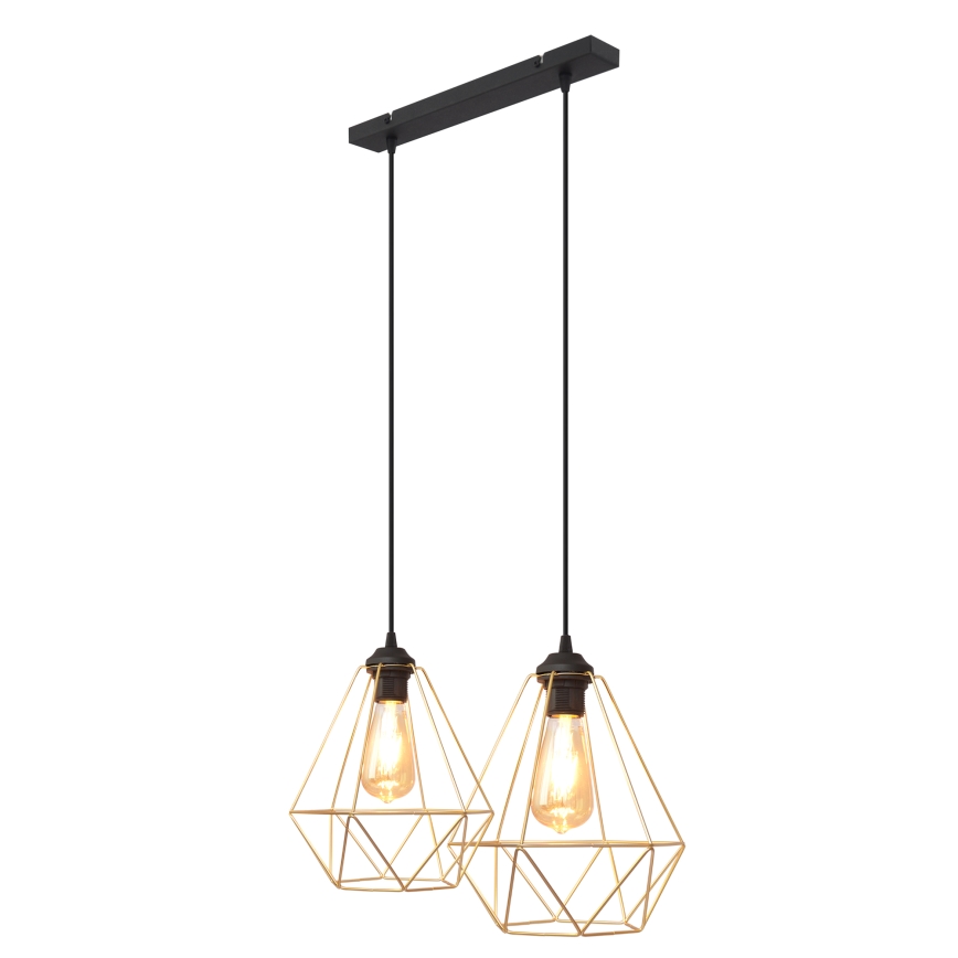 Luster na lanku KARO 2xE27/15W/230V zlatá/čierna
