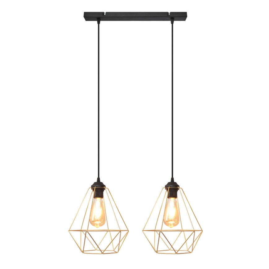 Luster na lanku KARO 2xE27/15W/230V zlatá/čierna