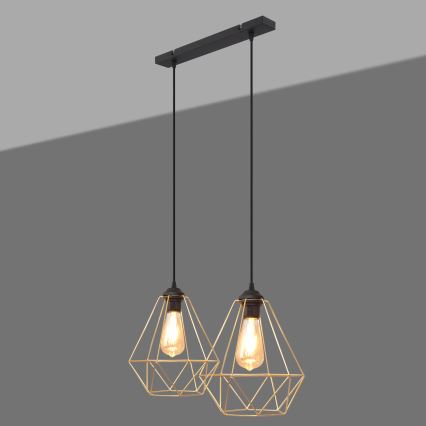 Luster na lanku KARO 2xE27/15W/230V zlatá/čierna