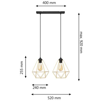 Luster na lanku KARO 2xE27/15W/230V zlatá/čierna