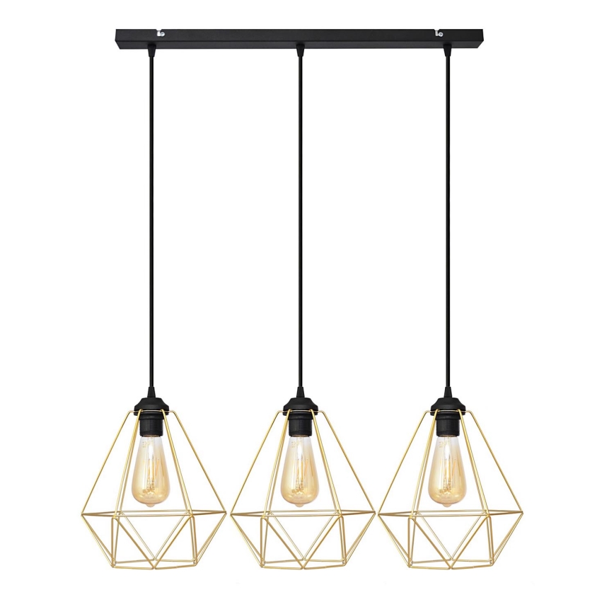 Luster na lanku KARO 3xE27/15W/230V zlatá/čierna