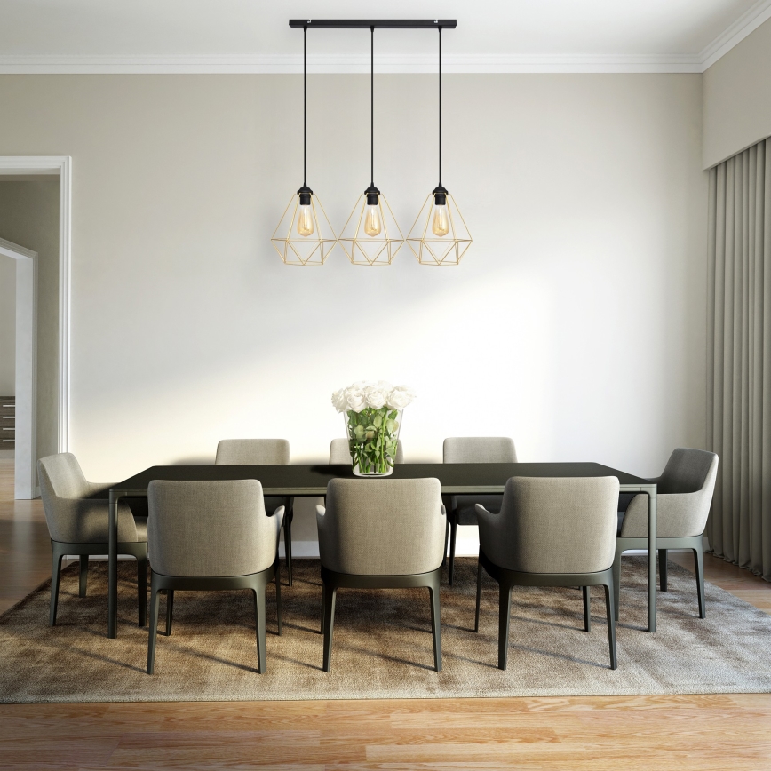 Luster na lanku KARO 3xE27/15W/230V zlatá/čierna