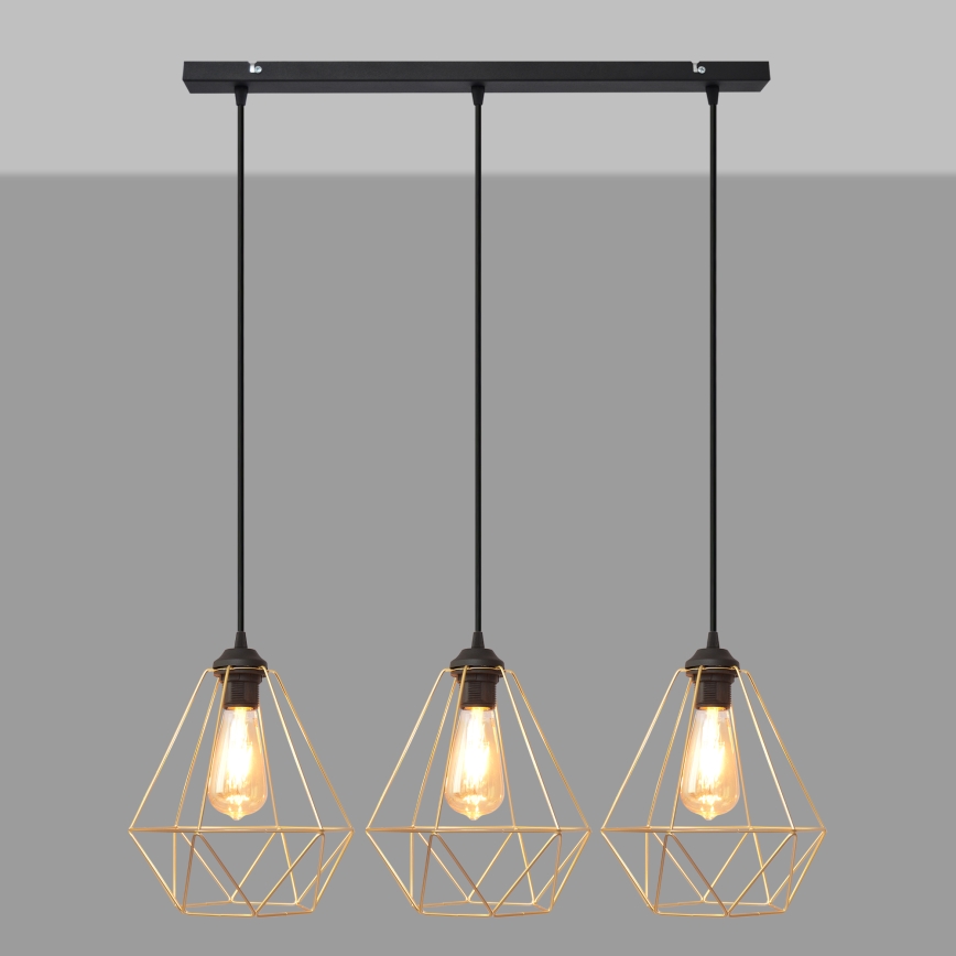 Luster na lanku KARO 3xE27/15W/230V zlatá/čierna