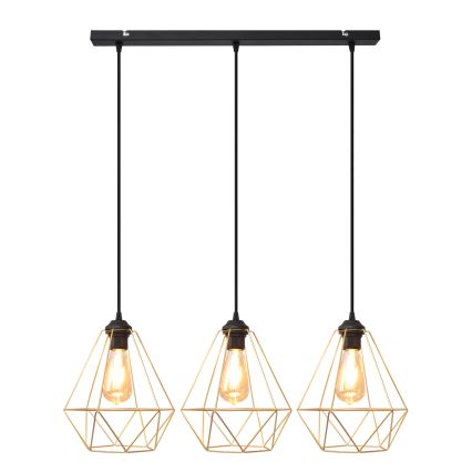 Luster na lanku KARO 3xE27/15W/230V zlatá/čierna