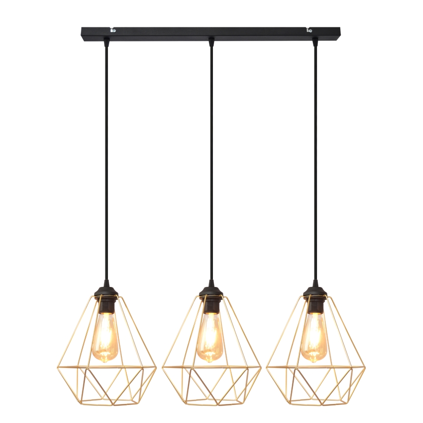 Luster na lanku KARO 3xE27/15W/230V zlatá/čierna