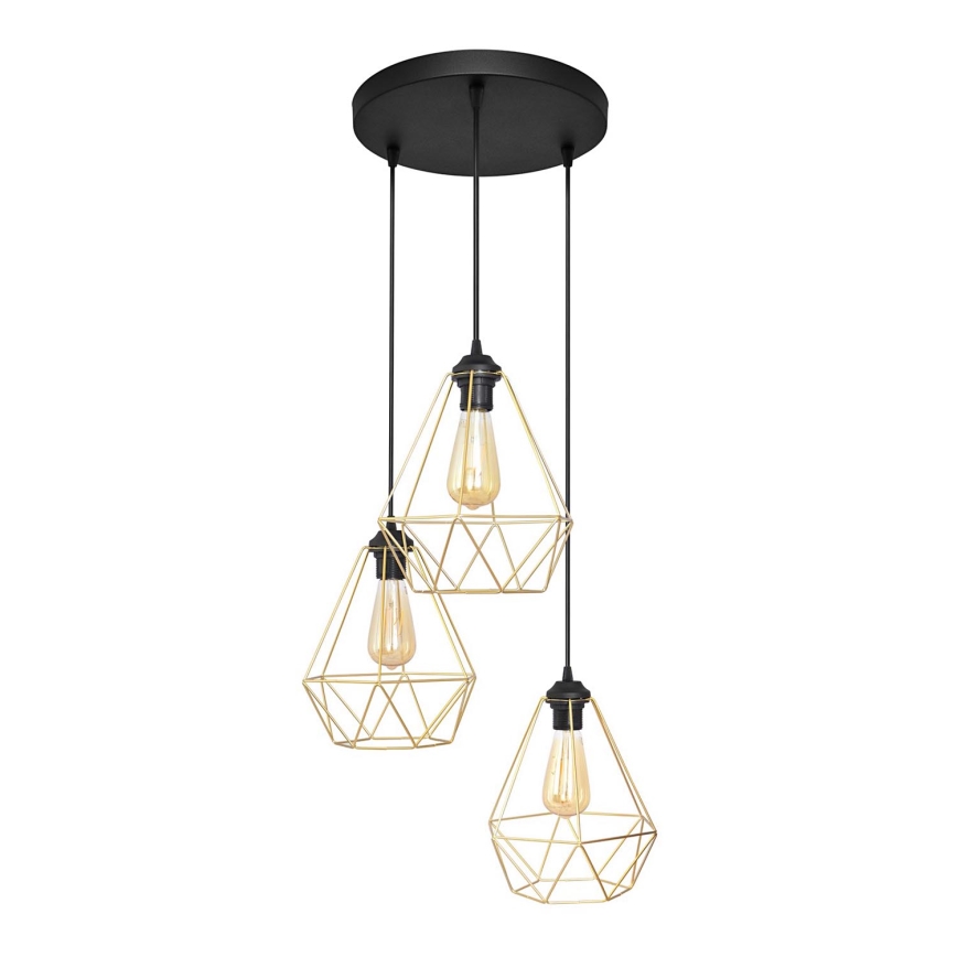 Luster na lanku KARO 3xE27/15W/230V zlatá/čierna