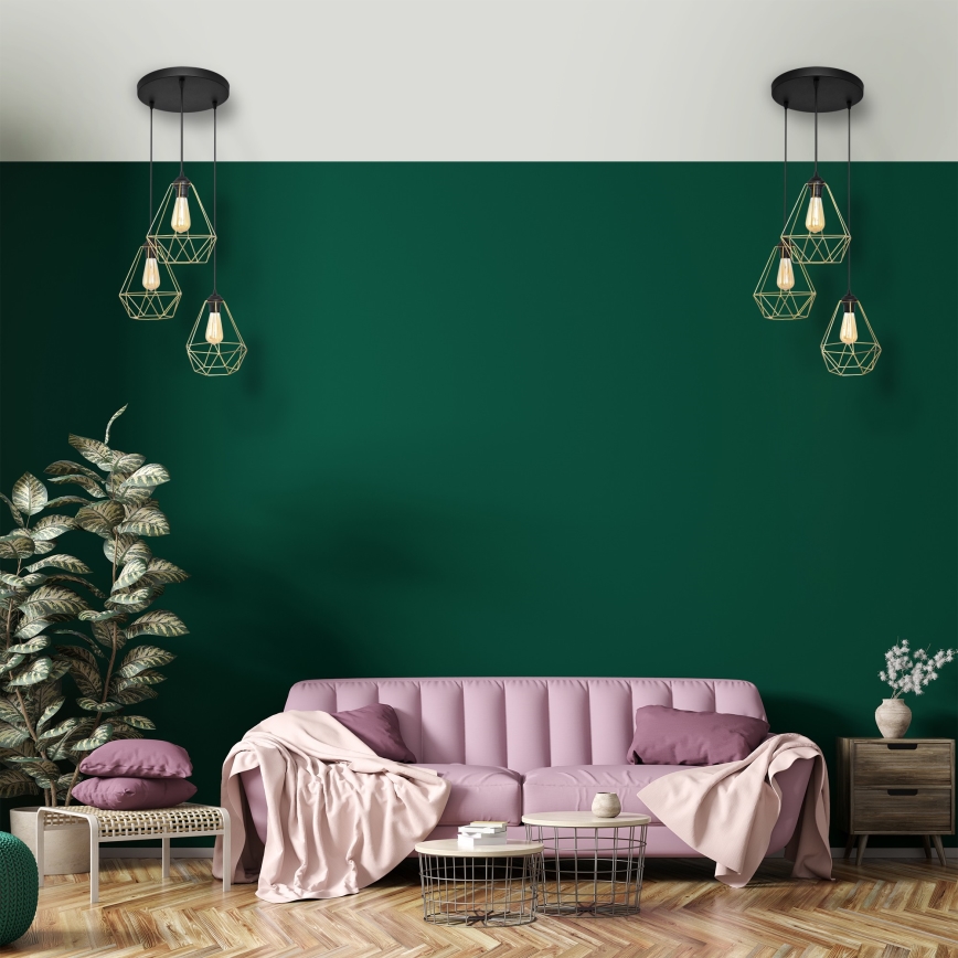 Luster na lanku KARO 3xE27/15W/230V zlatá/čierna