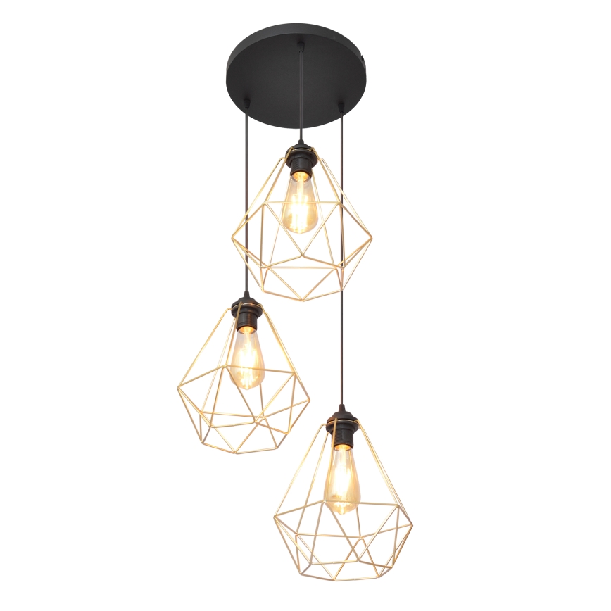 Luster na lanku KARO 3xE27/15W/230V zlatá/čierna