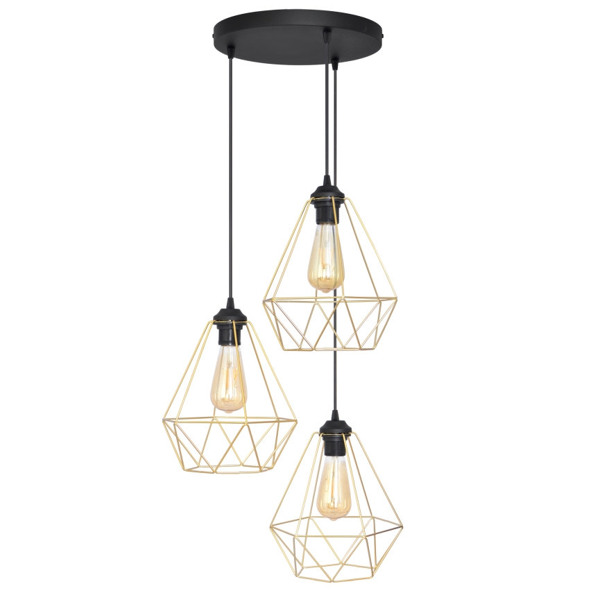 Luster na lanku KARO 3xE27/15W/230V zlatá/čierna