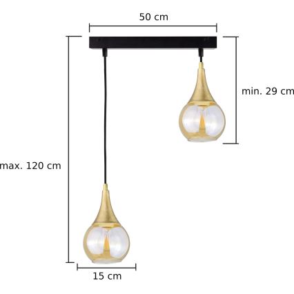 Luster na lanku LACRIMA HONEY 2xE27/60W/230V