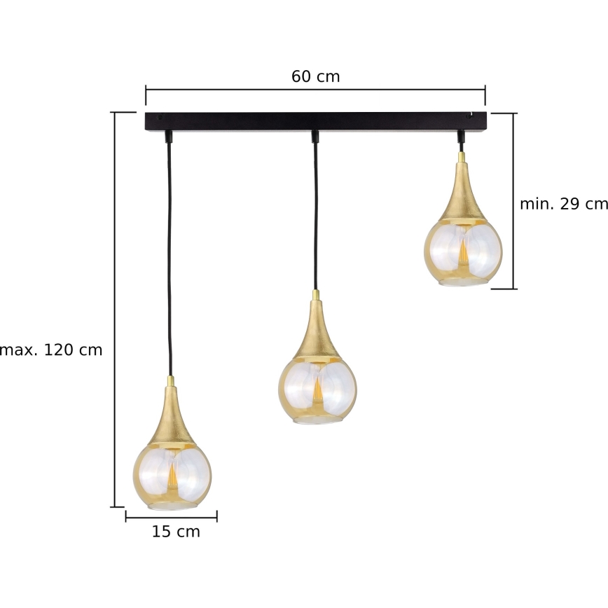 Luster na lanku LACRIMA HONEY 3xE27/60W/230V