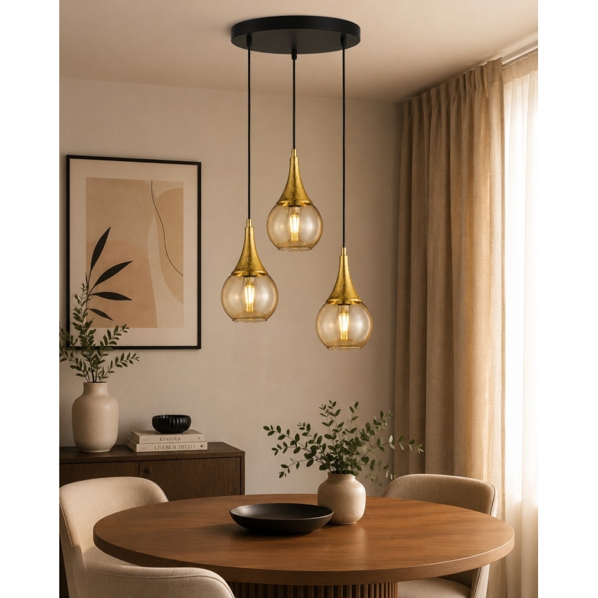 Luster na lanku LACRIMA HONEY 3xE27/60W/230V pr. 30 cm