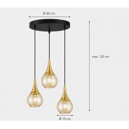 Luster na lanku LACRIMA HONEY 3xE27/60W/230V pr. 30 cm