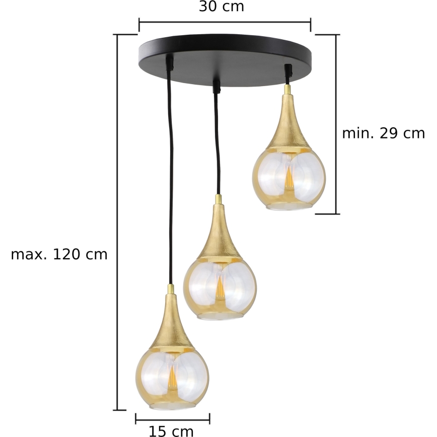 Luster na lanku LACRIMA HONEY 3xE27/60W/230V pr. 30 cm