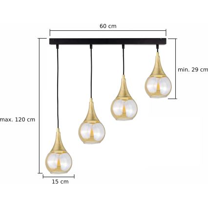 Luster na lanku LACRIMA HONEY 4xE27/60W/230V