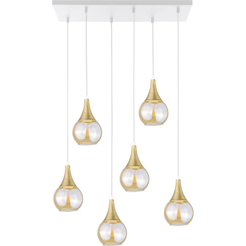 Luster na lanku LACRIMA HONEY 6xE27/60W/230V biela/zlatá/dymová béžová