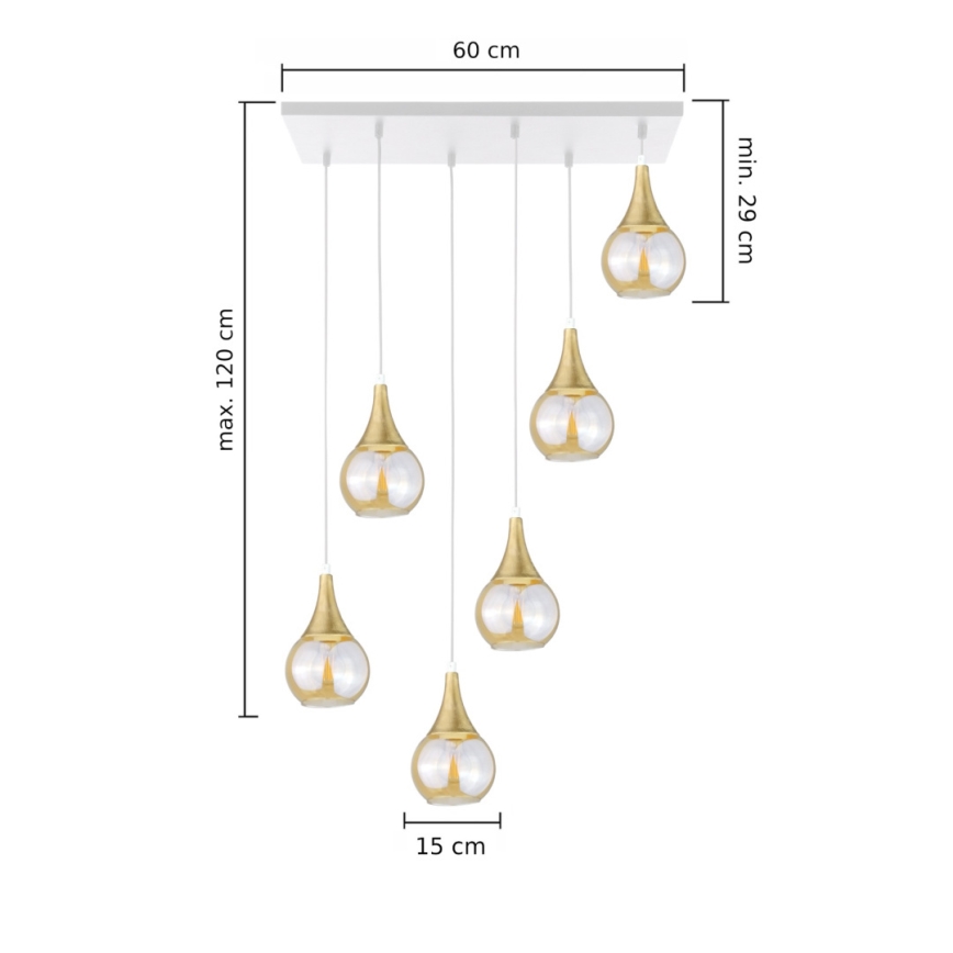 Luster na lanku LACRIMA HONEY 6xE27/60W/230V biela/zlatá/dymová béžová