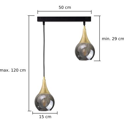 Luster na lanku LACRIMA SMOKY 2xE27/60W/230V