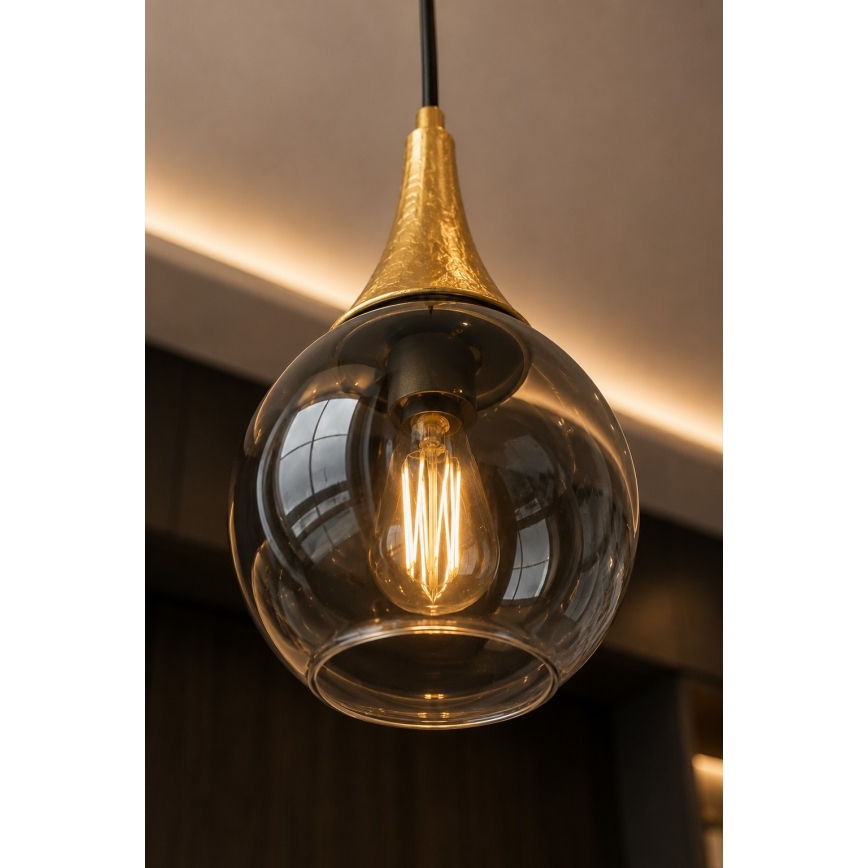 Luster na lanku LACRIMA SMOKY 4xE27/60W/230V