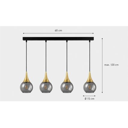 Luster na lanku LACRIMA SMOKY 4xE27/60W/230V