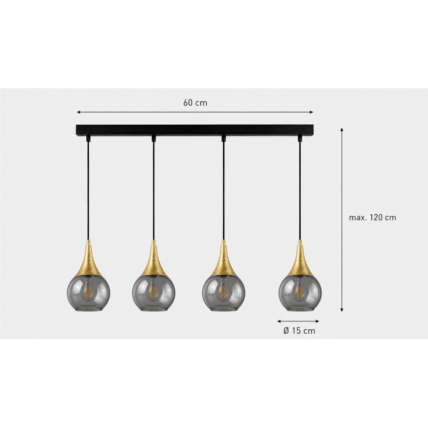Luster na lanku LACRIMA SMOKY 4xE27/60W/230V
